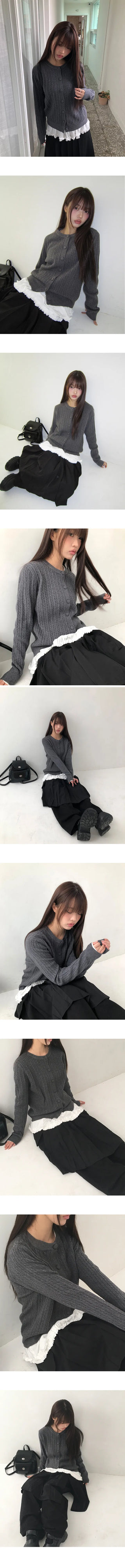 Korun Button Knit Long Sleeve Round Neck Cardigan