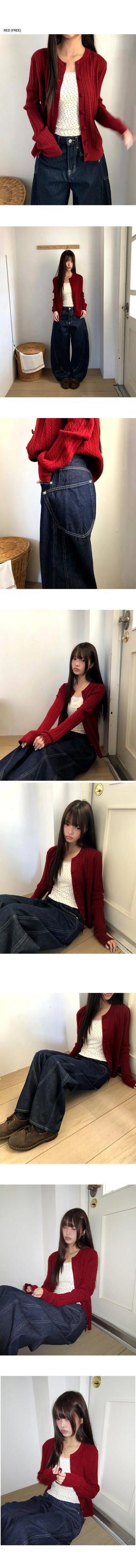Korun Button Knit Long Sleeve Round Neck Cardigan