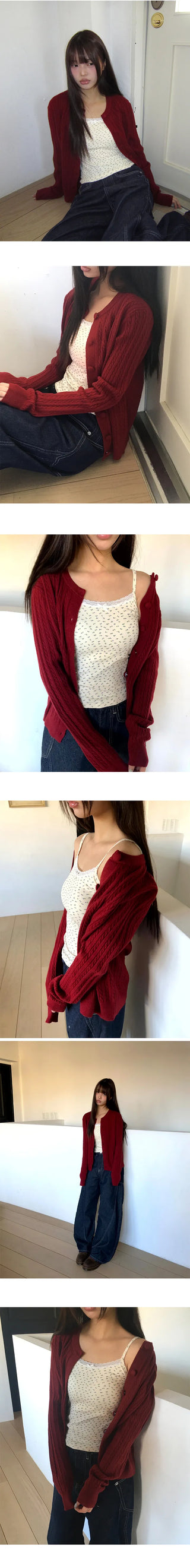 Korun Button Knit Long Sleeve Round Neck Cardigan
