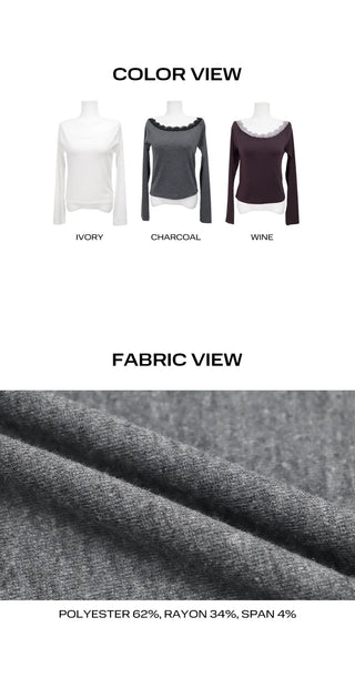 Enu Lace Lip Neck Long Sleeve T-shirt