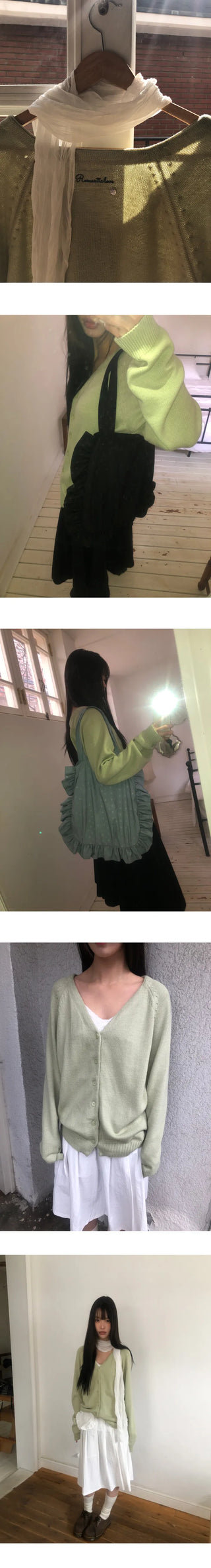 Design Back Point Lettering V-Neck Knit Cardigan