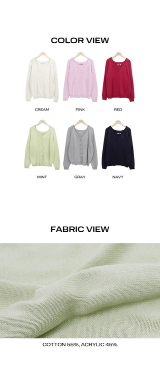 Design Back Point Lettering V-Neck Knit Cardigan