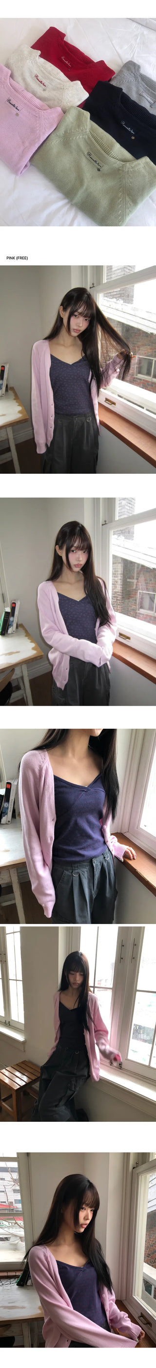 Design Back Point Lettering V-Neck Knit Cardigan