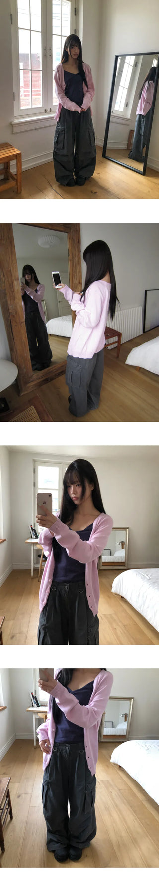 Design Back Point Lettering V-Neck Knit Cardigan