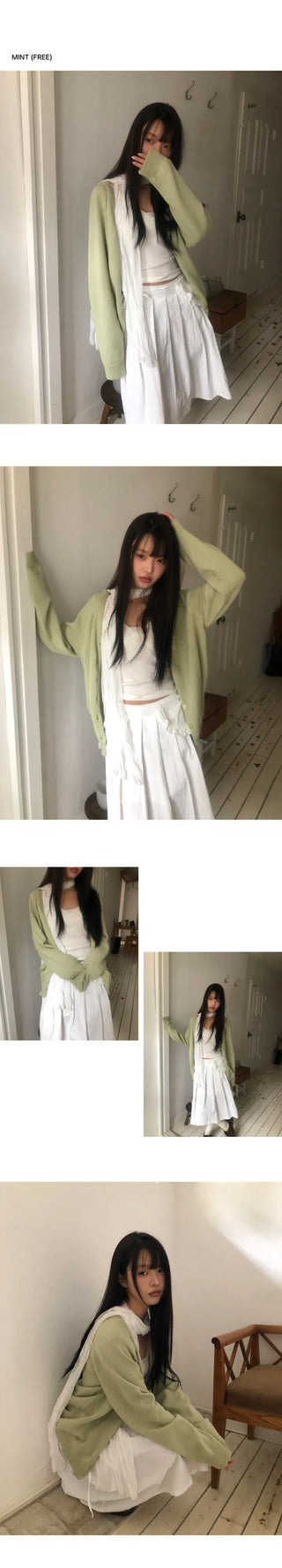 Design Back Point Lettering V-Neck Knit Cardigan