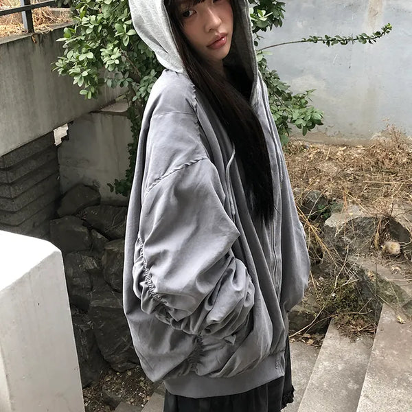 Devin Oversized Shirred Two-way Hooded Bomber Jumper