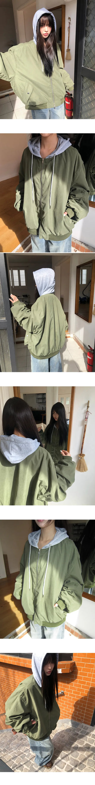 Devin Oversized Shirred Two-way Hooded Bomber Jumper