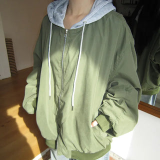Devin Oversized Shirred Two-way Hooded Bomber Jumper