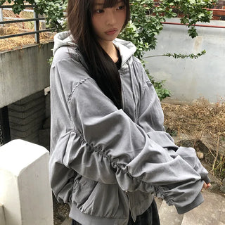 Devin Oversized Shirred Two-way Hooded Bomber Jumper