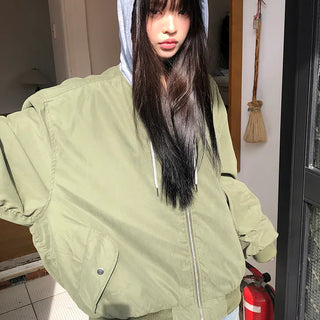 Devin Oversized Shirred Two-way Hooded Bomber Jumper