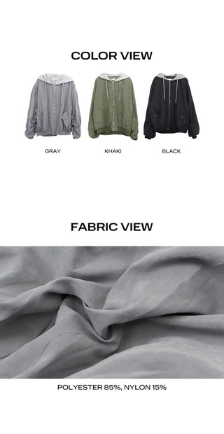Devin Oversized Shirred Two-way Hooded Bomber Jumper