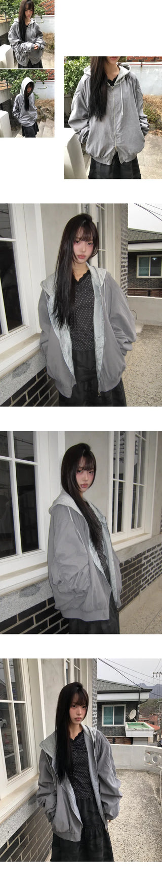 Devin Oversized Shirred Two-way Hooded Bomber Jumper