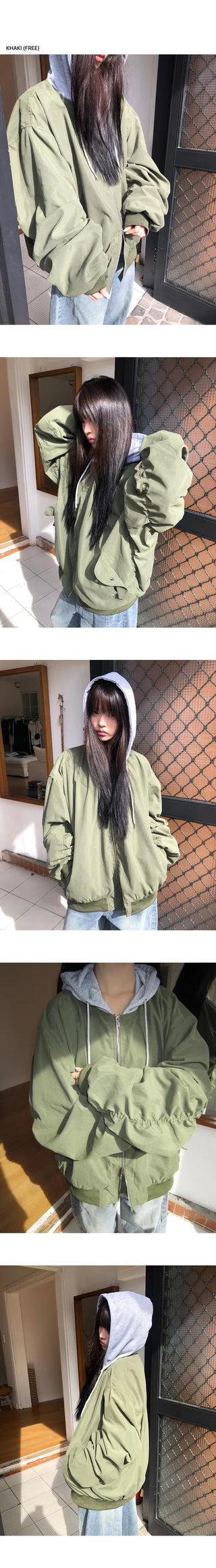 Devin Oversized Shirred Two-way Hooded Bomber Jumper
