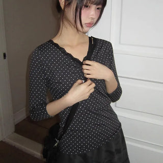 Herang Dot Lace 3/4 Sleeve T-shirt