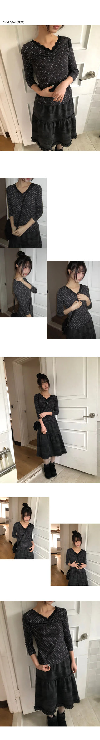 Herang Dot Lace 3/4 Sleeve T-shirt