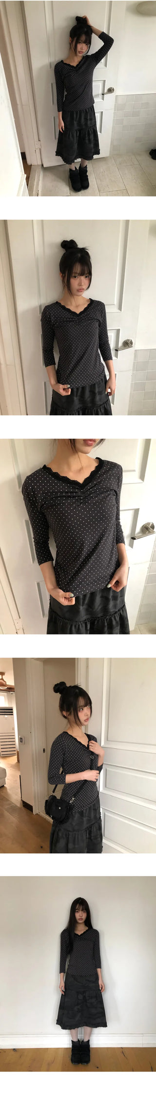 Herang Dot Lace 3/4 Sleeve T-shirt