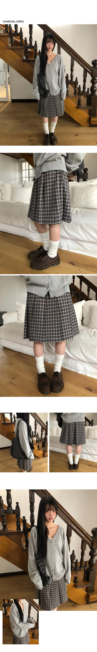 Lahae Pleated Check Midi Skirt