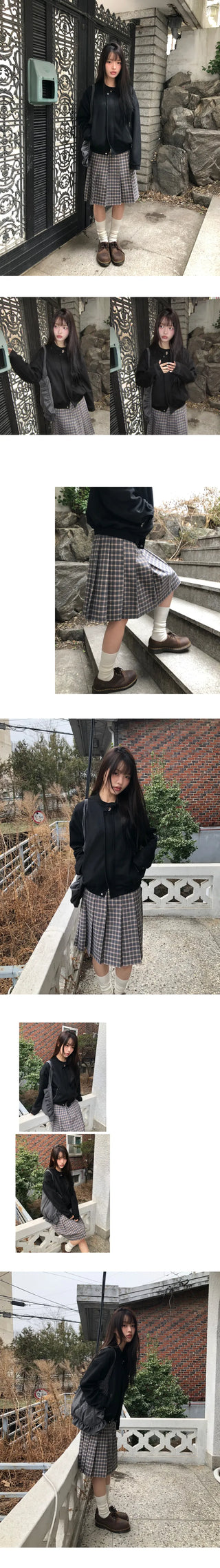 Lahae Pleated Check Midi Skirt