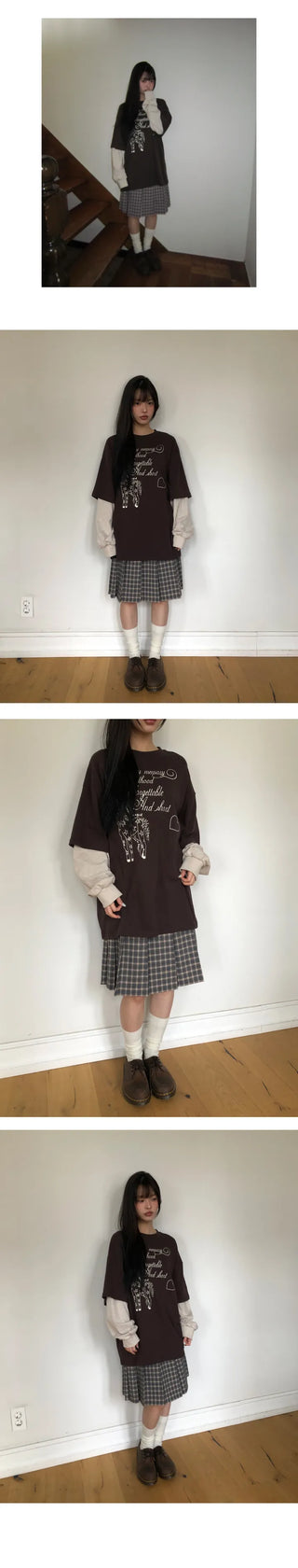 Lahae Pleated Check Midi Skirt