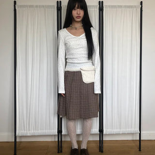 Lahae Pleated Check Midi Skirt