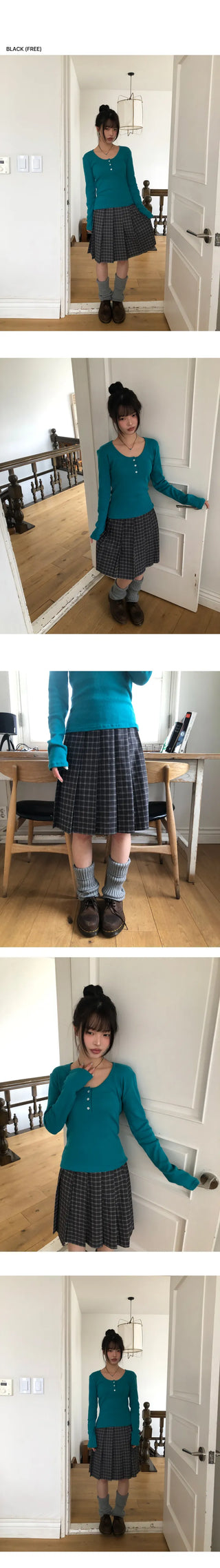 Lahae Pleated Check Midi Skirt