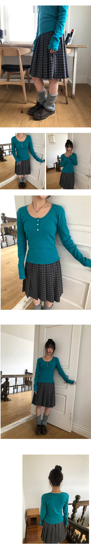 Lahae Pleated Check Midi Skirt