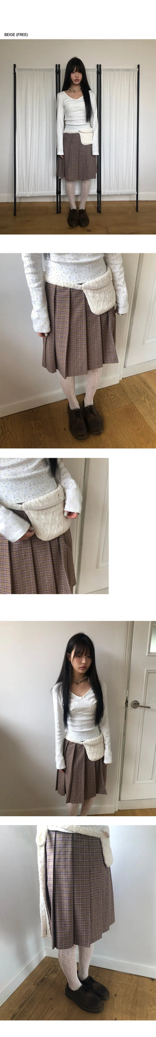 Lahae Pleated Check Midi Skirt