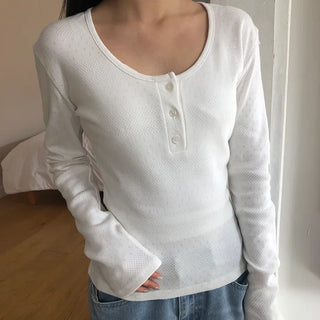 Ronil Punched Button U-Neck T-Shirt