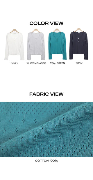 Ronil Punched Button U-Neck T-Shirt