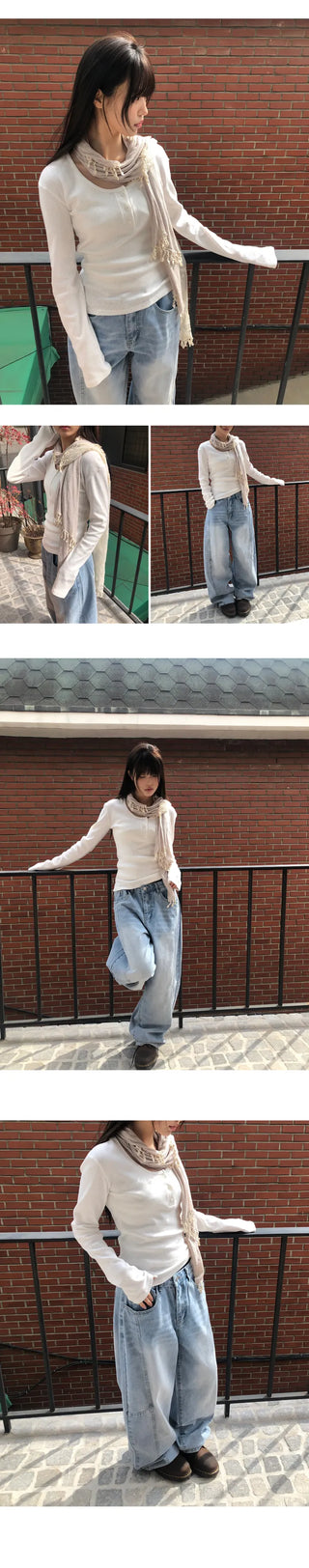 Ronil Punched Button U-Neck T-Shirt