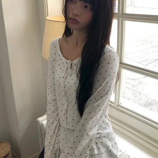Madin Ribbon Dot Frill Long Sleeve T-shirt