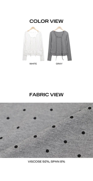 Madin Ribbon Dot Frill Long Sleeve T-shirt