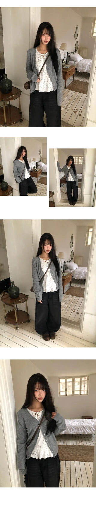 Madin Ribbon Dot Frill Long Sleeve T-shirt