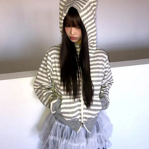 Nean Neko Striped Two-Way Zip-Up Hoodie
