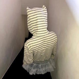Nean Neko Striped Two-Way Zip-Up Hoodie