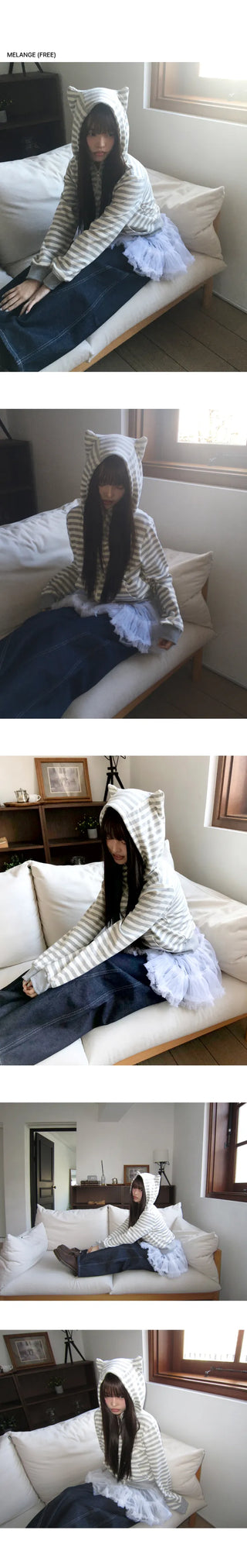 Nean Neko Striped Two-Way Zip-Up Hoodie