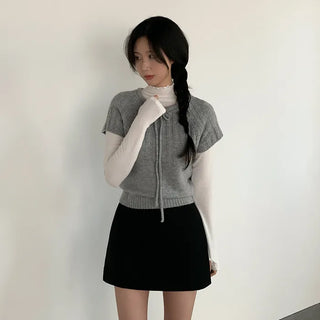 Wool Ribbon Crew Neck Short Sleeve Knit