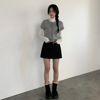 Wool Ribbon Crew Neck Short Sleeve Knit