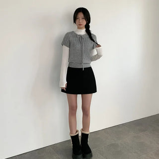 Wool Ribbon Crew Neck Short Sleeve Knit