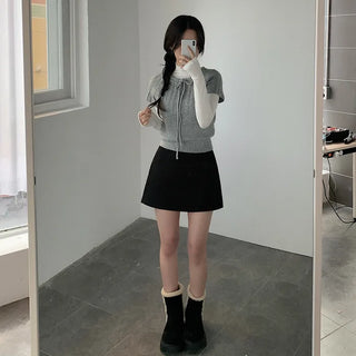 Wool Ribbon Crew Neck Short Sleeve Knit