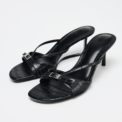 Ankle-Strap Heel Slippers