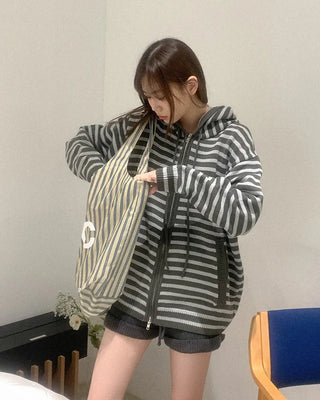 Striped knit hoodie