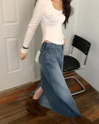 Denim long skirt