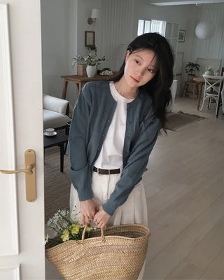Shoulder vintage pattern cardigan