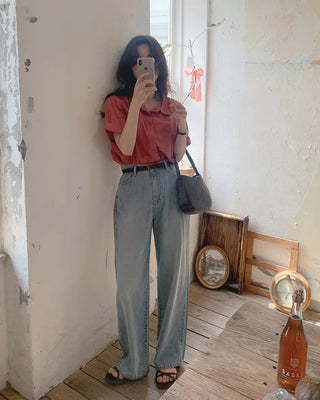 (7 colors) Double-stitched washed shirt