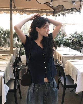 Strappy short-sleeved blouse