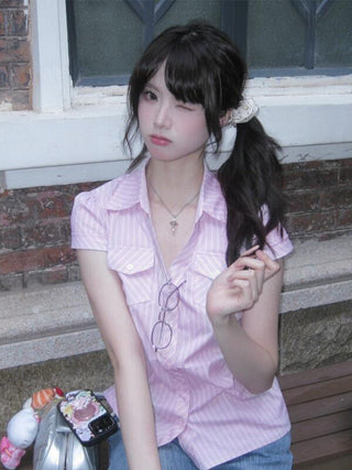 pink striped shirt