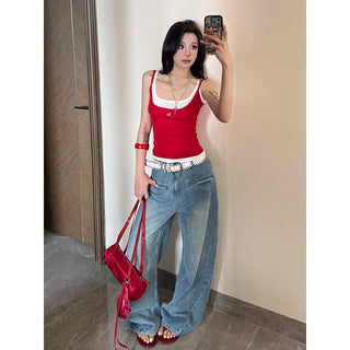 red suspender Top