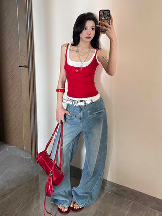 red suspender Top