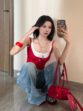 red suspender Top